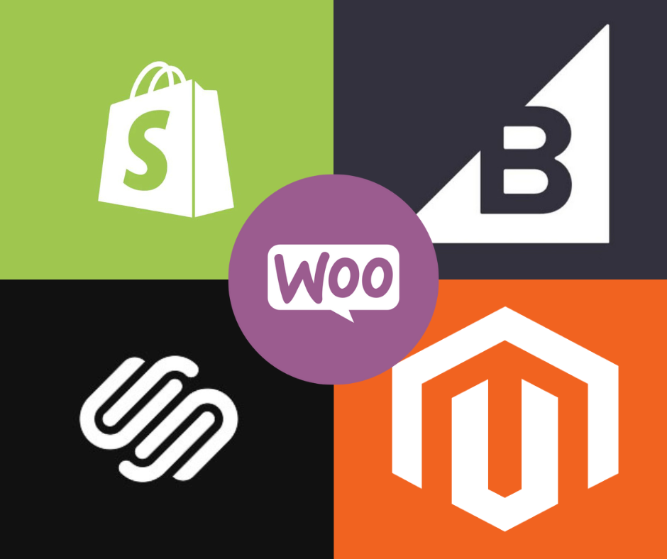 Shopify, bigcommerce, squarespace, woomcommerce, magento ecommerce platforms